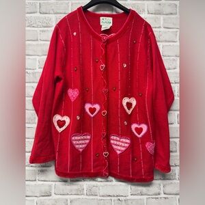 Quacker Factory Vintage Heart design red with multi texture and colors. Size L.